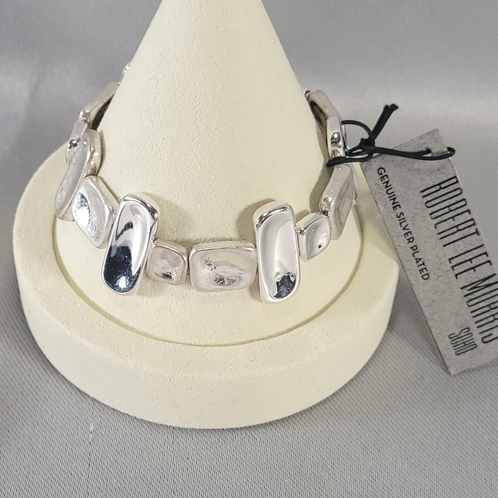 Robert Lee Morris Soho Bracelet Womens Silver Plated Organic Geometric Stretch